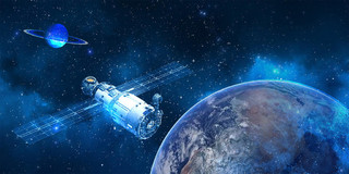 星地球空中国航天日科技星空蓝色航天科技宇宙星空地球卫星展板背景